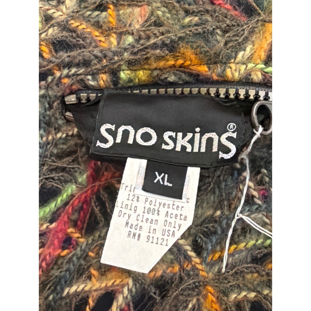 Sno Skins Womens XL Abstract Yarn Overlay Faux Fur Lined Zip Up Vest Made in USA